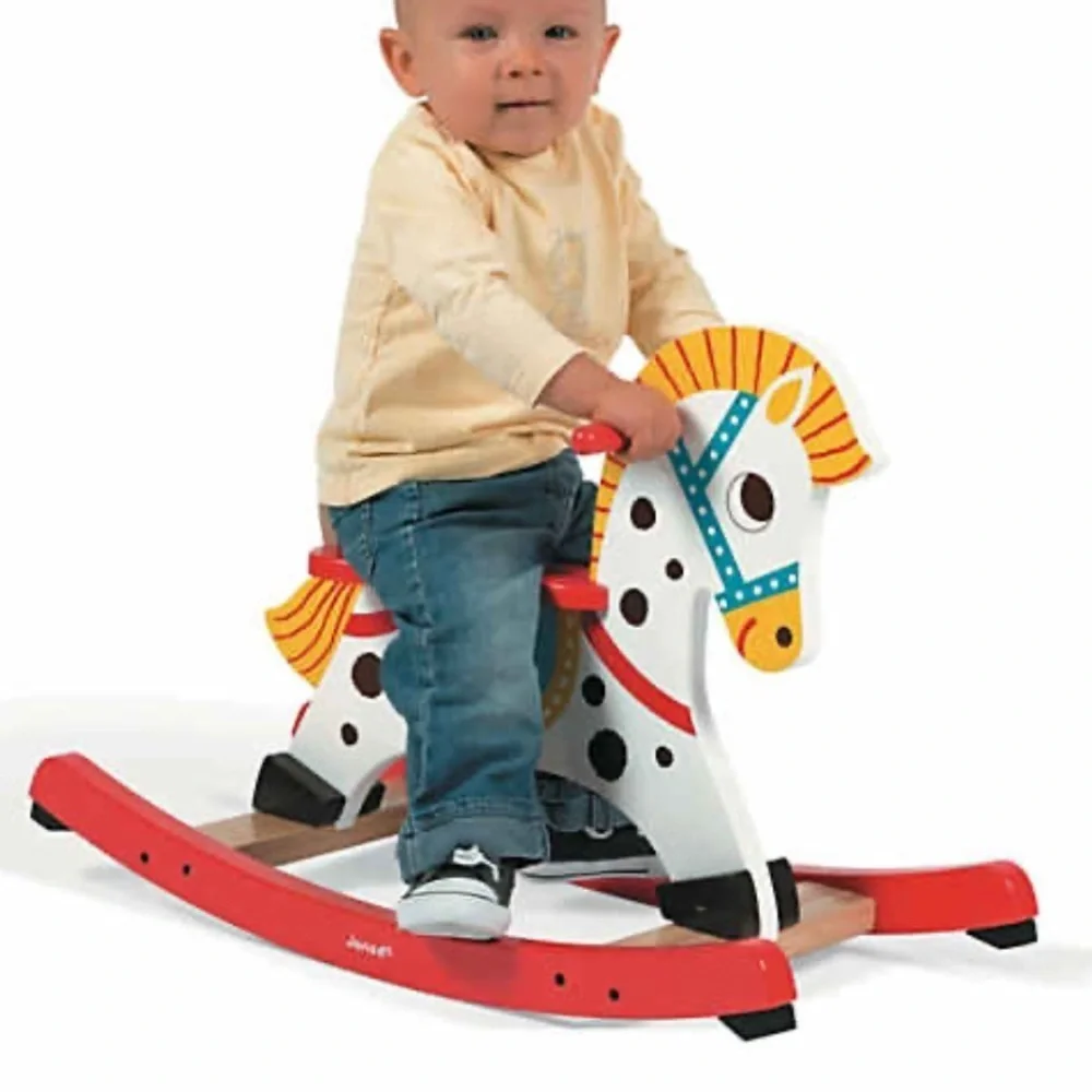 Retro Wooden Rocking Horse - Red and White
